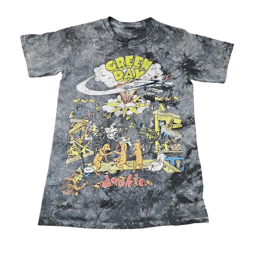 Green Day Tshirt Mens Small Gray Tie Dye Dookie Album Graphic Tee Punk Rock Band